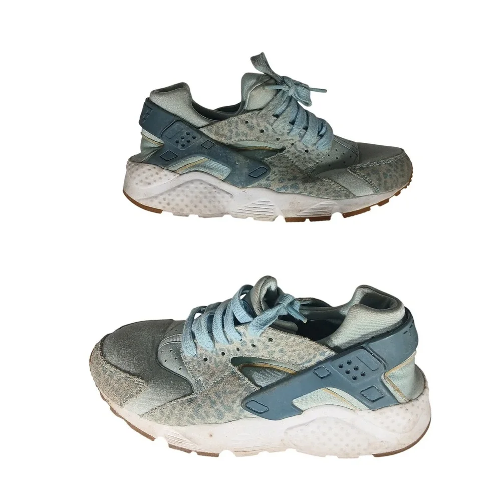 Nike Air Huarache Youth GS Shoes Light Blue Leopard Print Sneakers Size 7Y